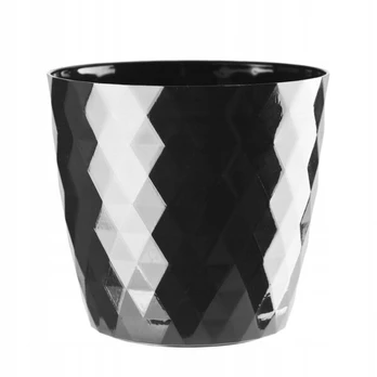 Apvalus plastikinis juodos spalvos 14 cm vazonas "Cristal
