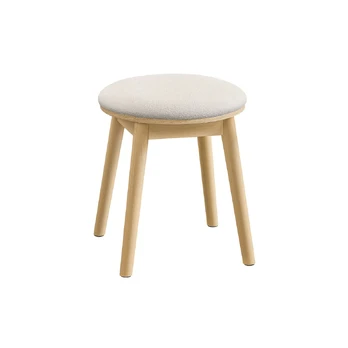 Songmicshome Makiažo taburetė apvali boho stiliaus kreminė-balta-ąžuolinė-bėžinė