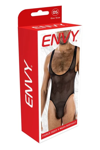 ENVY Fierce Deep V Mesh Bodysuit Black OS - Athletic Diamond Pattern