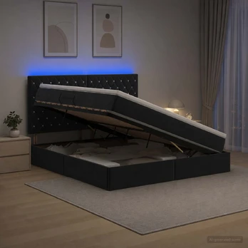 LED saugojimo lova su čiužiniu Juoda 180 x 200 cm Aksomas