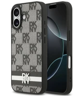 DKNY PU Leather Checkered Pattern and Stripe Case for iPhone 17 Juodas