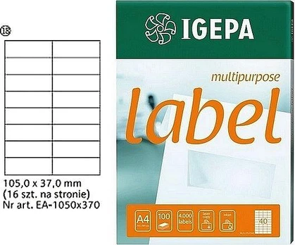 Igepa ETYKIETY A4 IGEPA 105 X 37.0 MM balta (100)