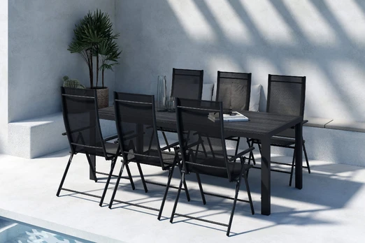 Mirko Dining Table - Black + Levanzo Diningchair - Black x 6
