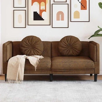 Dvivietė sofa su pagalvėlėmis, rudos spalvos, aksomas