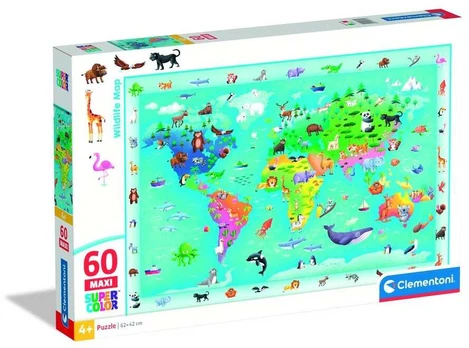 Clementoni CLE puzzle 60 maxi SuperKolor Wildlife Map 26072
