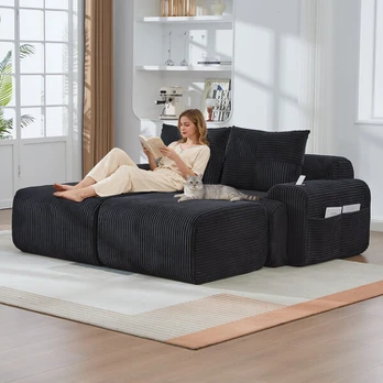 Modulinė virvelinė sofa 2 vietų, su 2 taburetėmis, juoda