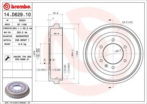 Stabdžių būgnas BREMBO 14.D629.10