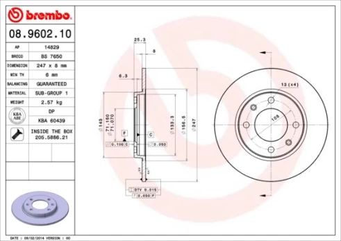 BREMBO 08.9602.10 Brake Disc