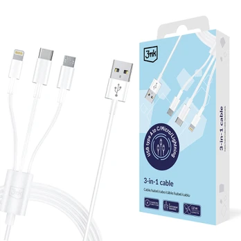 3Mk Protection 3mk Cable 3in1 USB-A - micro USB / Lightning / USB-C 1.2m 20V/2.4A 15W - baltas