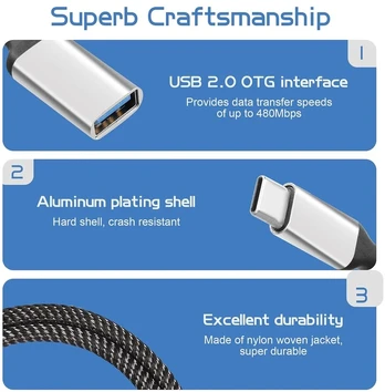 Usb-c Otg daliklis: 2x Usb-a moteriškas, 20 cm