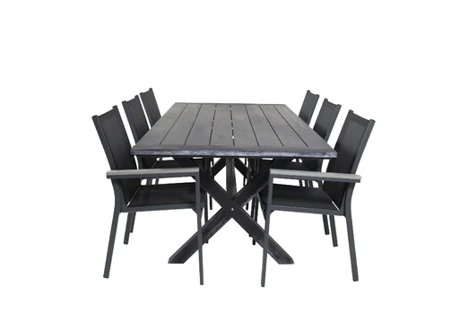 Rives Dining Table 200*100cm - Black Acacia+Parma Arm Chair (stackable) - Black