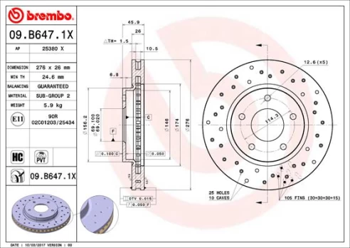 Stabdžių diskas BREMBO 09.B647.1X