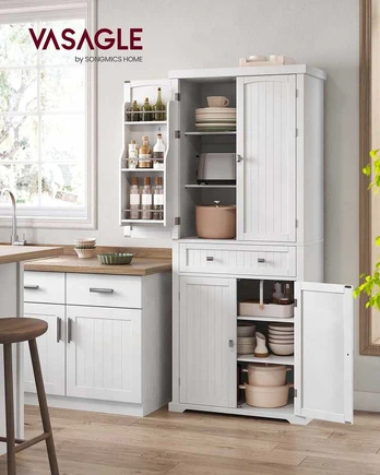 Songmics Virtuvės sandėliavimo spintelė 76x40x182 cm Balta MDF