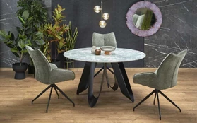 GIOVANI round table, žalias marble / juodas kaina