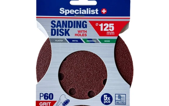 SPECIALIST+ šlifavimo popierius su skylėmis P60, 125 mm, 5 vnt.