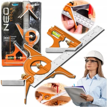 Daugiafunkcinis stalių kampainis-kampamatis liniuotė 30cm Neo Tools