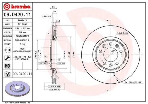 Stabdžių diskas BREMBO 09.D420.11