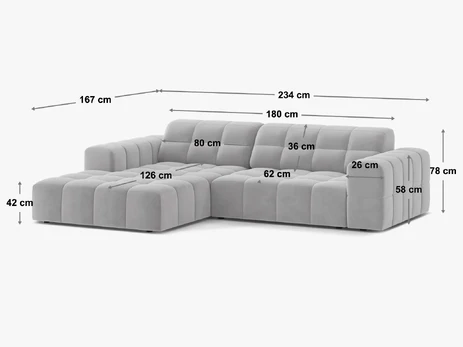 Right Corner Sofa, "Chicago", 3 Seats, 234x167x78 Made in Europe