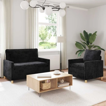 Sofa Sofos komplektas 2 pcs Juoda Poliesteris