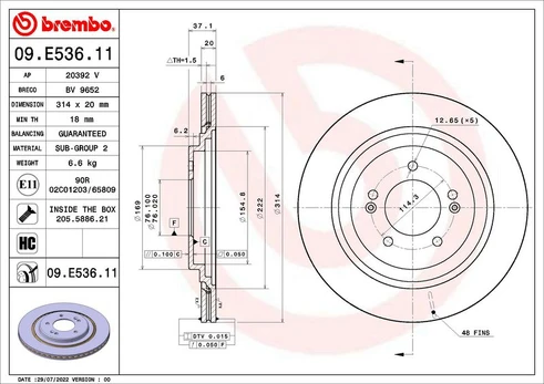 Stabdžių diskas BREMBO 09.E536.11