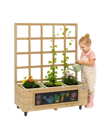 Classic World Wooden Flower Stand on Wheels Garden Cart with Board