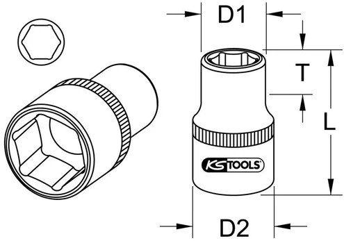 Ks tools 918.1233 1/2 colio chrome plus šešiakampis galvutė, 33 mm