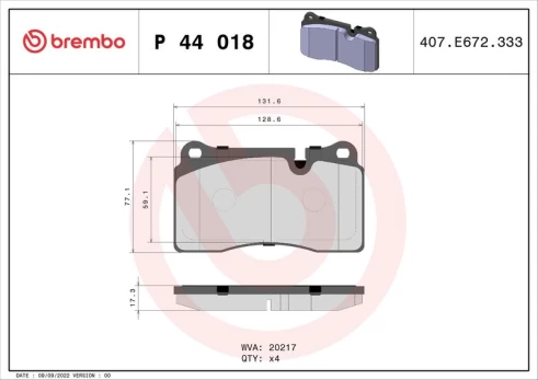 Stabdžių trinkelių rinkinys, diskinis stabdys BREMBO P44018