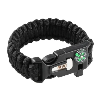 M-Tac Paracord Firesteel/Compass/Whistle Black Išgyvenimo apyrankė