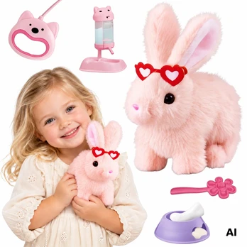 WOOPIE Interactive Rožinė Bunny on a Leash with Accessories