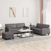 Sofa Sofos komplektas, 3 dalių, pilkos spalvos, dirbtinė oda kaina