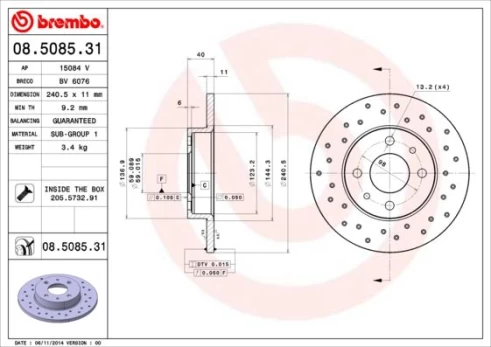 Stabdžių diskas BREMBO 08.5085.31