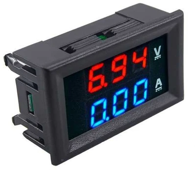 Voltmetras ir ampermetras 0-100V - 1A - 0.28' raudonas/mėlynas - dėkle