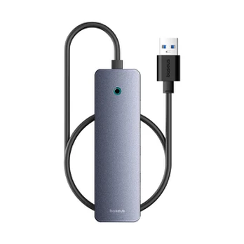 Hub 4in1 Baseus UltraJoy Lite 50cm USB-A iki 4x USB 3.0 + USB-C 5V (pilka)