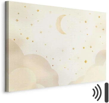 Artgeist Paveikslas - Bright Night - Moon Accompanied by Many Stars on a Light Background