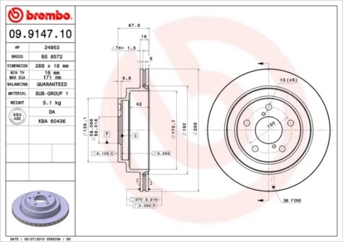 Stabdžių diskas BREMBO 09.9147.10