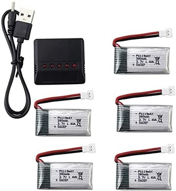 Įkroviklio adapteris + 5 ličio baterijos 3.7V 380mAh 25C