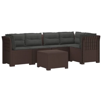 5-vietė sodo sofa su pagalvėlėmis Rataninio išvaizdos PP Ruda