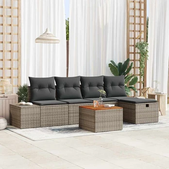 Sodo Sofa Komplektas 6 Dalių Pilka Ratanas Lauko Sofa