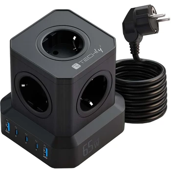 Techly Įkroviklis GaN Power Cube maitinimo kištukas 230V 65W 3x USB-C 2x USB-A