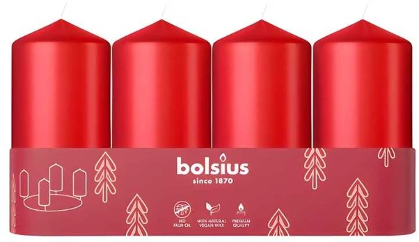 Bolsius Cylinder Candles 4pcs 100x48mm Raudona