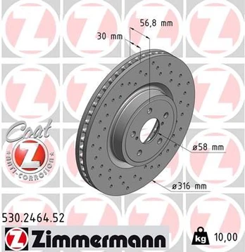 Stabdžių diskas ZIMMERMANN 530.2464.52