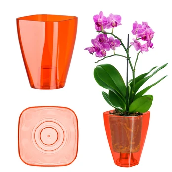 Gėlinė vazonas orchidėjoms, raudona, 12 cm