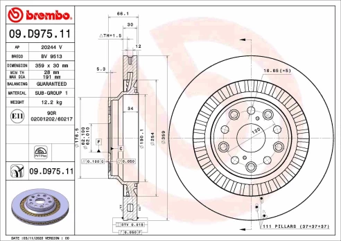 Stabdžių diskas BREMBO 09.D975.11