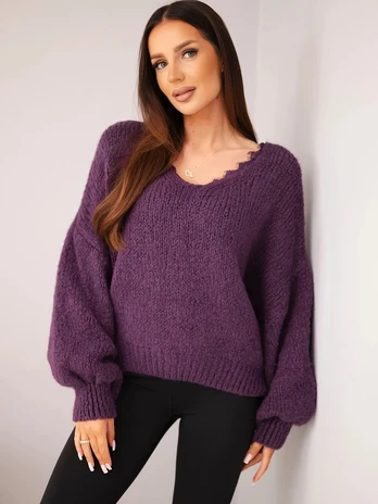 Moteriškas megztinis laisvo kirpimo, violetinės spalvos