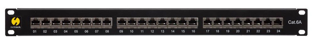 NETRACK 104-19 patch panel 19inch 24-jungtys kat. 6A FTP su lentyna