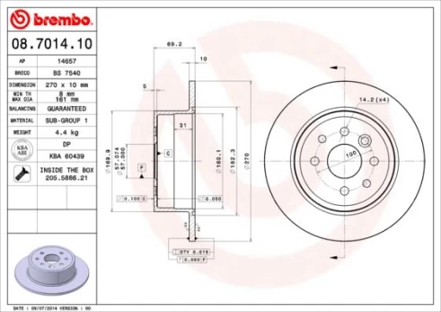 Stabdžių diskas BREMBO 08.7014.10