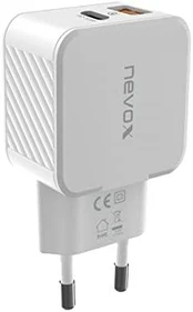 nevox 30W USB-C + USB QC 3.0 Power Adapteris baltas