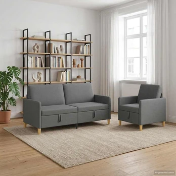 Sofa Sofos komplektas su saugojimu 2 pcs Tamsiai pilka Poliesteris