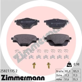 Stabdžių trinkelių rinkinys, diskinis stabdys ZIMMERMANN 25827.175.2