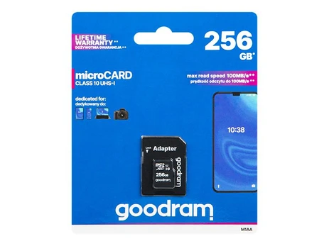 Išoriniai duomenų saugojimo įrenginiai // USB Flash Atmintis // 66-280# Karta microsdxc 256gb+adapter sd cl10 goodram uhs-i